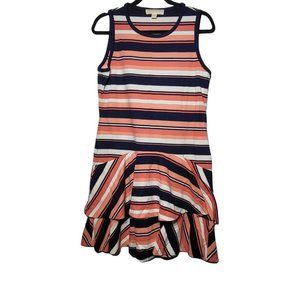 Michael Kors Striped Sleeveless Ruffle Layered Dress Womens Large